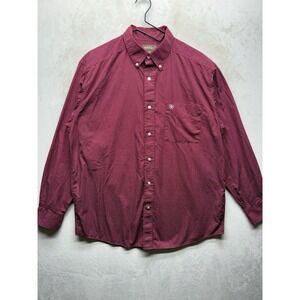 Ariat Shirt Mens L Burgundy Red Geometric Button Down Long Sleeve Western Cowboy